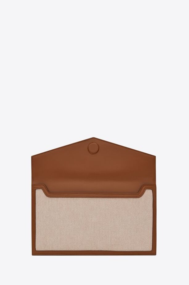 UPTOWN POUCH IN CANVAS AND SMOOTH LEATHER - Natural Beige