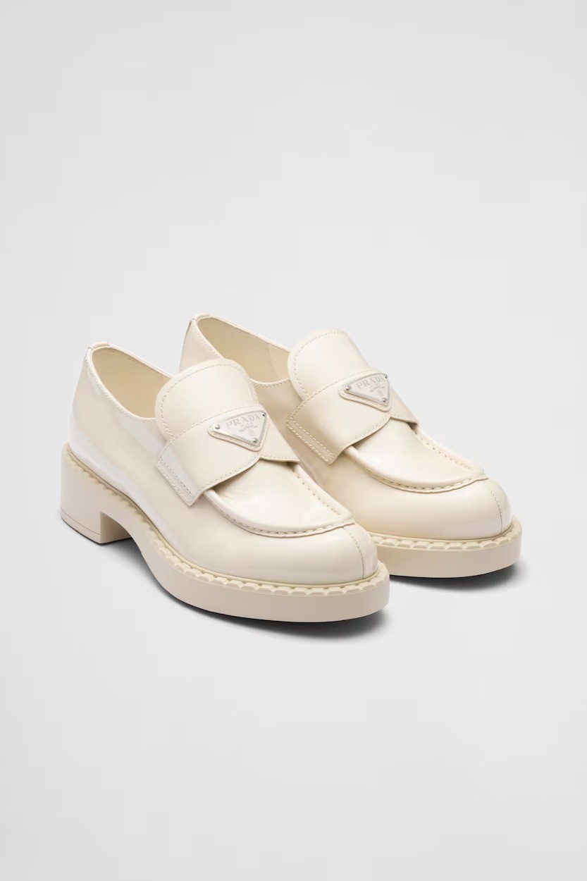 Chocolate patent leather loafers - Ivory