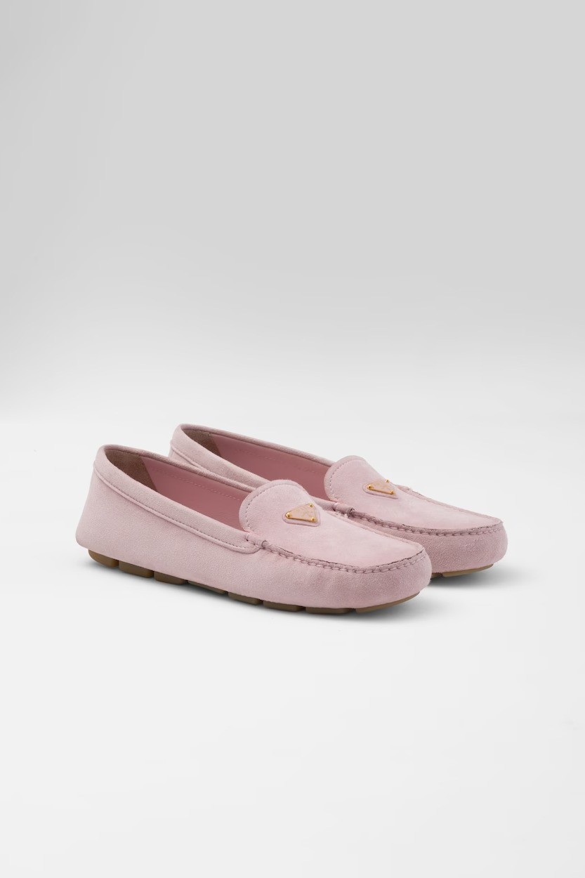 Prada - Suede driving loafers - Alabaster Pink