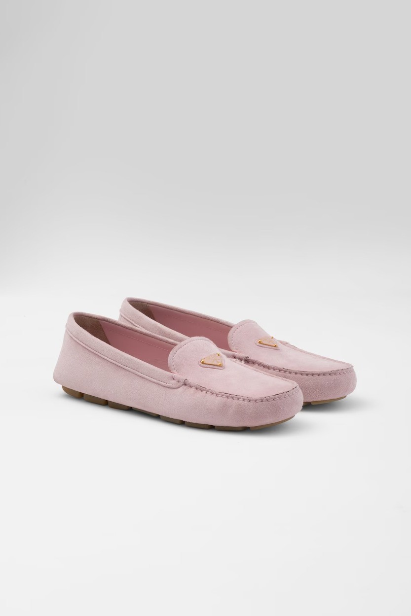 برادا - حذاء Suede driving loafers  - وردي