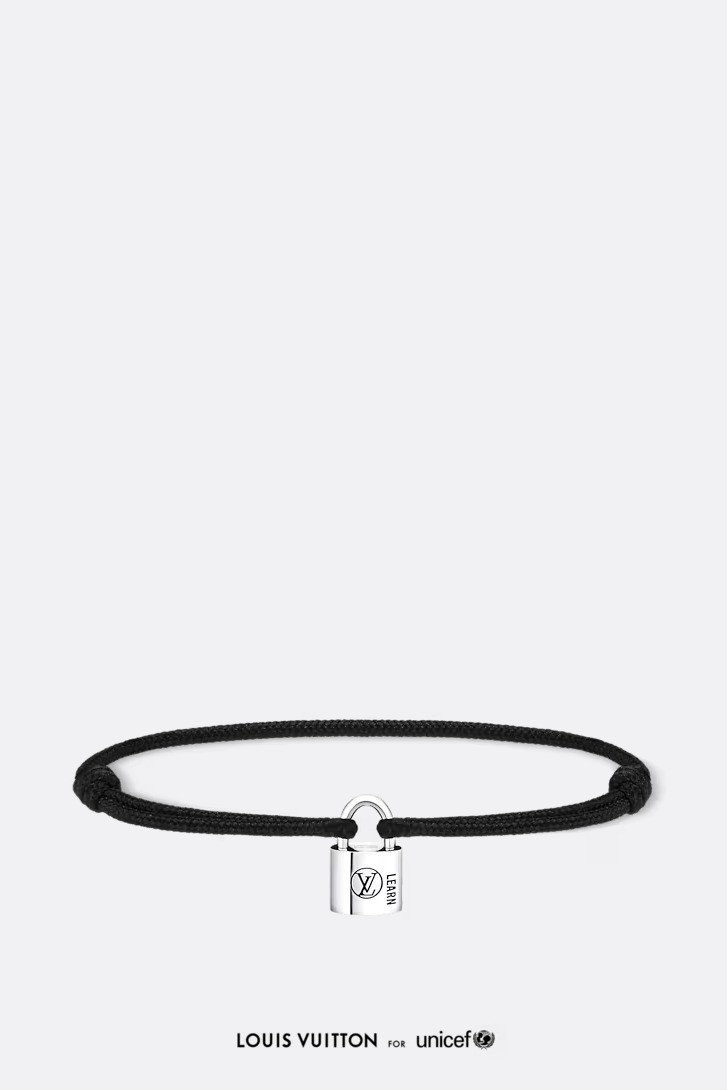 Louis Vuitton - Silver Lockit Bracelet, Sterling Silver Black Laquered and Black Polyester Cord - Black