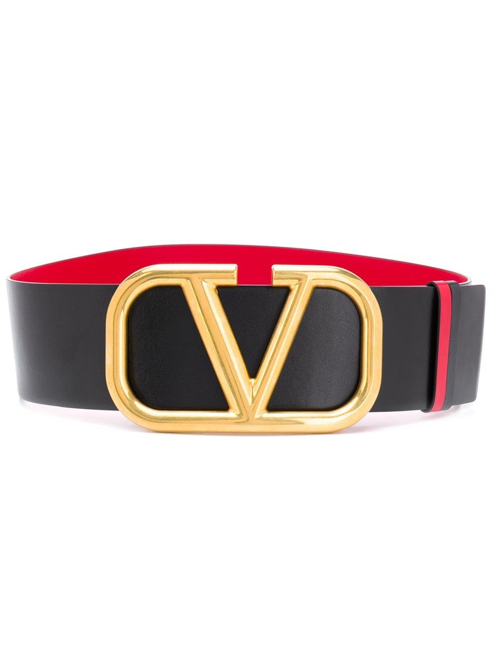 فالنتينو - حزام  بوجهين وشعار حرف V - أسود/أحمر