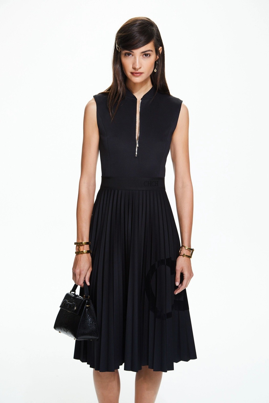 كارولينا هيريرا - فستان نيوبرين بتصميم مطوي - أسود
